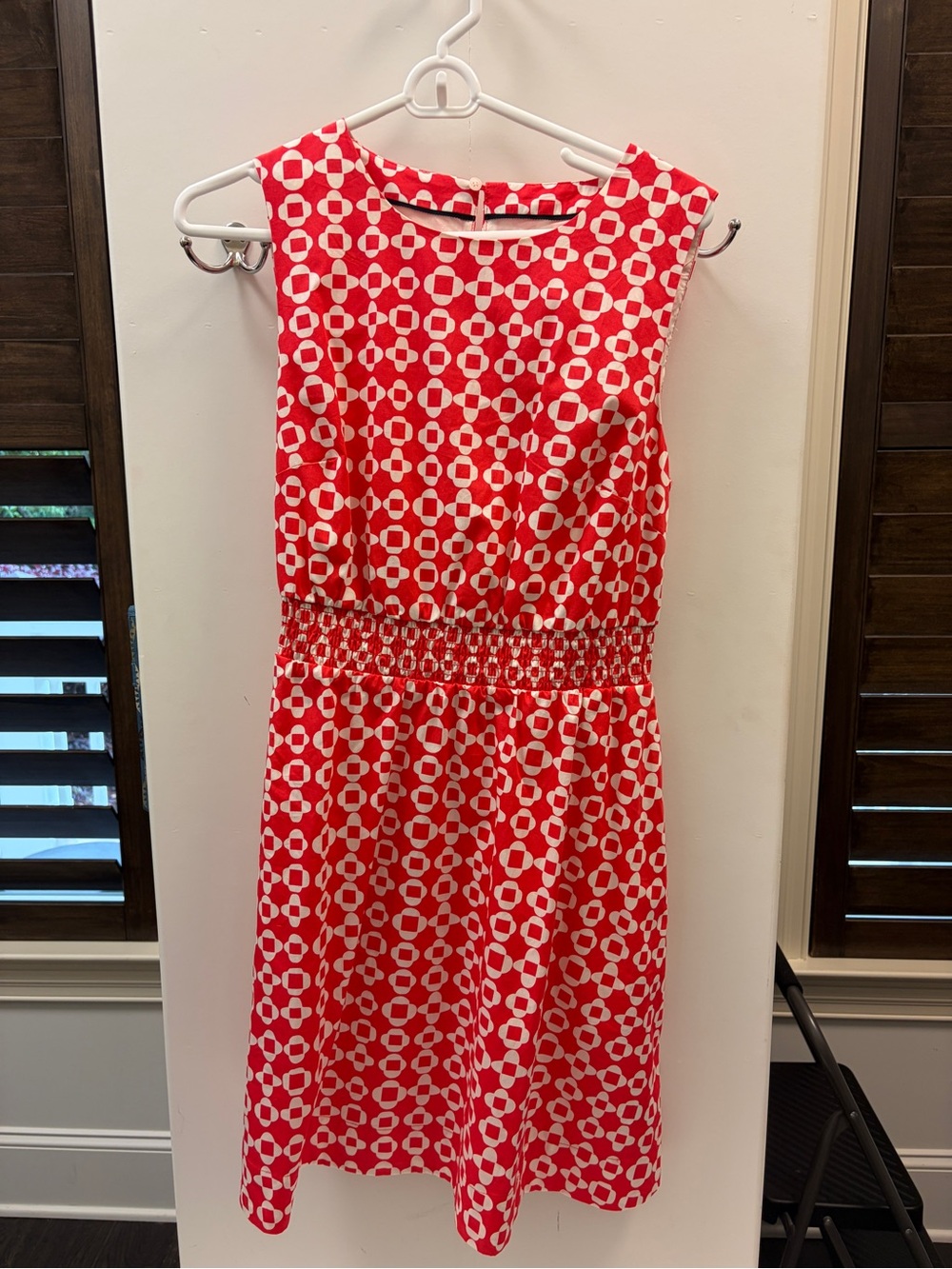 Boden Red and White Geometric Sleeveless Dress
